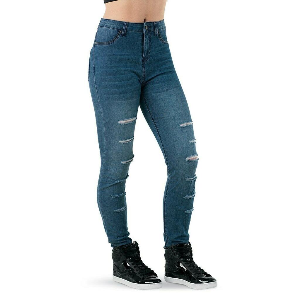 Dance Pants Urban Groove AH9210 Small Adult Blue Jazz Jeggings Ripped Hip Hop
